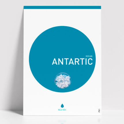 Póster Antartic minimalista con círculo azul claro inspirado en el océano Antártico sobre fondo blanco