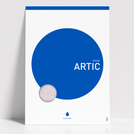 Póster Artic minimalista con círculo azul inspirado en el océano Ártico sobre fondo blanco