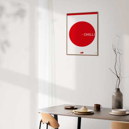 Añade uno toque picante y vibrando en vuestro espacio con el póster "Chilli" de la colección FOOD COLLECTION . Su diseño lleno de energía y color captura la esencia de este ingrediente tan característico y popular a la cocina. Perfecto para darle un aire moderno y fresco a tu cocina o comedor. Este póster también incluye una CÁPSULA CREATIVA para poder personalizar vuestro gusto, agregando un toque único y artístico en vuestra decoración.